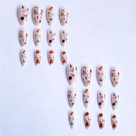 24Pcs Medium Almond Press on Nails Glossy Nude White Fake Nails Dandelion Floral Design Full Cover Glue on Nails Spring Acrylic Nails Reusable Stick on Artificial False Nails for Women‌