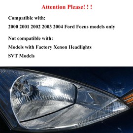 Headlights Assembly Compatible with 2000-2004 Ford Focus Halogen Head Lights, Chrome Housing