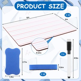 18 Pack Dry Erase Lapboards with Lines 6 x 9 inch Double Sided White Boards with 18 Black Markers, 6 Erasers Small Mini White Dry Erase Boards for Students Whiteboards, Teacher Supplies, Classroom