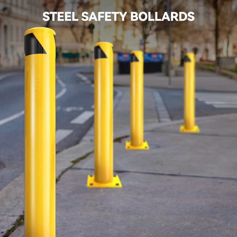 YITAHOME Safety Bollard Post, 42" x 4.5" Steel Bollards for