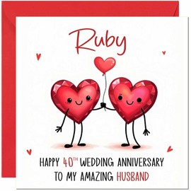 Ruby Anniversary Card for Husband - 40th Wedding Anniversary Cards for Husband from Wife Cute Anniversaries Greeting Cards