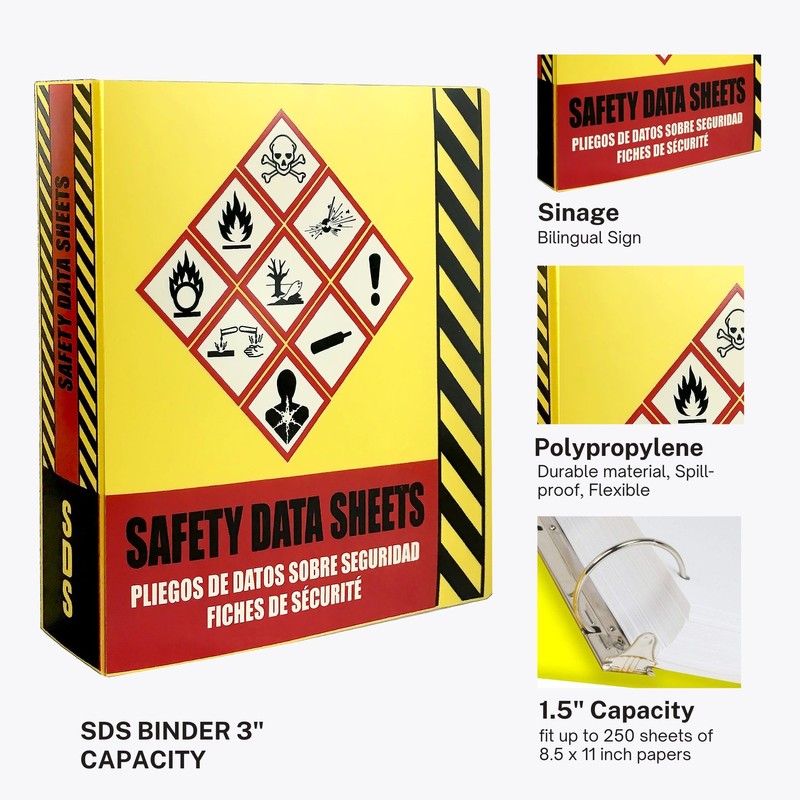SDS Ring Binder, Heavy Duty 3 Ring Binder with 1.5