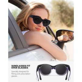 LVIOE Sunglasses for Glasses Wearers Women's Round Fit-Over Glasses with UV Protection, purple/grey