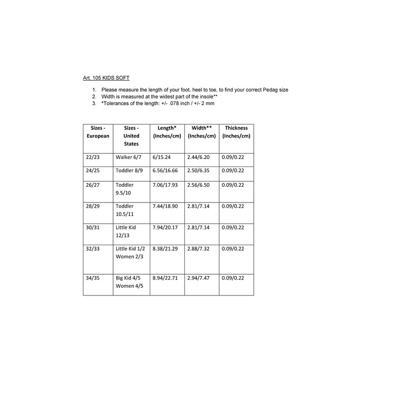 Pedag Kid's Soft Foam Insole, Little Kid Ch 12/13-EU 30/31,