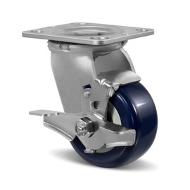 FOVERSWIVE 4 Inch Industrial Casters-Heavy Duty Casters,Polyurethane on Polyolefin Casters - Loading Capacity up to 800 LB, Use for U-Boat Cart,Platform Truck (1 Brake)