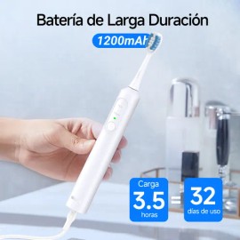 Cepillo de Dientes Eléctrico Recargable 1Hora con Temporizador Inteligente 2 Min, 2 Limpieza Modos 5 Cabezales Carga Rápida de 2 Horas para 32 Días de Duración 32,400 VPM para Familiar Adultos y Niños