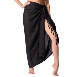 B BANGKOK PANTS Women's Boho Skirt Sarong Wrap Maxi Skirts Tie Up Waist Beach Cover Up (16-20 Plus,Black)