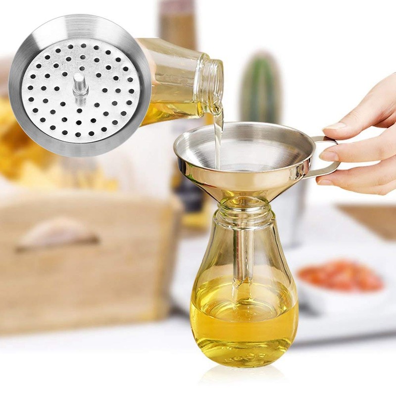 Stainless Steel Funnel with Strainer, Large Wide Mouth, Thickened Household