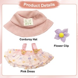 Pink Doll Clothes 3 Set (No Doll)：Clothes Outfit for Toys with hat, Dress and Clip ，Ideal Gifts