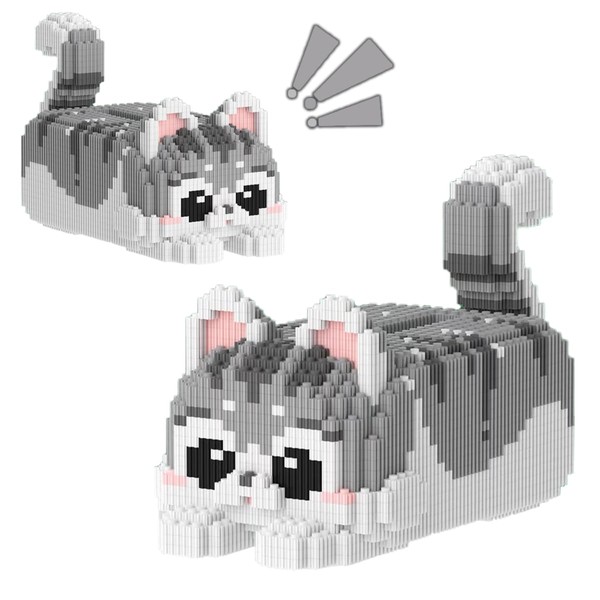 VIIOVOIIV Gray Tuxedo Cat Storage Box Animal Micro Building Blocks