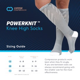 Calcetines de compresión de cobre para mujeres y hombres, Powerknit - Calcetines de compresión para correr, ciclismo y alivio del dolor, Varios colores, S