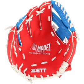 ZETT BDG2202VA Catch Ball Gloves for Beginners with Shock Absorbing Pads, 9 Inches (Infants to Lower Elementary School), Left Toss, Red x Ocean