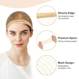 Tucnoeu 6PCS Wig Caps for Women, Hair Net for Wig, Non-Slip Stretchy Nylon Mesh Wigs Caps, Natural Nude, 50cm Circumference