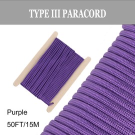 FISHLUND Paracord 550 lb, 7 Strand Type III Paracord Rope 50ft 4mm, High Strength Nylon Parachute Cord for Camping, Survival, Tactical and Hiking, Purple