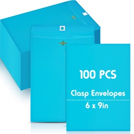 Geyee 100 Pcs Clasp Manilla Envelopes Gummed Colored Envelopes for Storing or Mailing for Home Office Business Supplies(Blue,6 x 9 Inch)