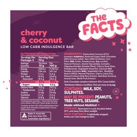 Noshu Low Carb Cherry & Coconut Indulgence Bars – 5 Pack (160g)