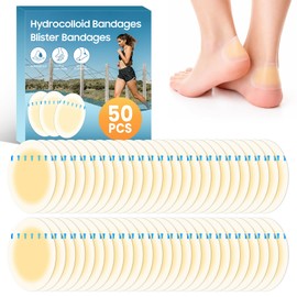 50-Pack Hydrocolloid Blister Plasters for Feet, Waterproof Blister Pads, Second Skin Squares, Blister Cushions for Prevention and Recovery, Heel and Toe Protection