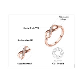JewelryPalace Infinity Forever Love Knot Cubic Zirconia Promise Ring for Women, 14k Rose Gold Plated 925 Sterling Silver Rings for Women, Stackable Wedding Bands Rings Sets for Women Size 7