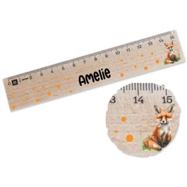 Wooden Ruler 15 cm - Start of School Wooden Ruler | 15 Wooden Ruler with Fox | Fox Wooden Ruler for Children | Children's Wooden Ruler 15 with Fox - 15 cm - Wood - 15 cm