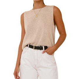BTFBM Women's Sleeveless Sweater Vest 2025 Summer Crew Neck Ribbed Knit Lightweight Pullover Casual Loose Fit Tank Tops(Light Khaki, Medium)