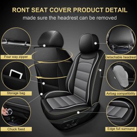 IKABEVEM Car Seat Covers Fit for Honda Ridgeline 2006-2014 & 2024-2025: 2 Front Luxury Leather Truck Pickup Seat Covers, Car Seat Protector(2 Seats, Black&Gray)