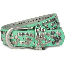 styleBREAKER Women's Faux Leather Belt with Mixed Studs, Adjustable Solid Color Waist Belt, Fashion Accessory 03010008, Colour:Mint, size:90cm