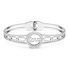 WEVENI Cute Love Heart Bracelet Heart Cuff Bangle Stainless Steel 18K Gold Couple Hearts Birthday Valentine's Day Charms for Women Girls Girlfriend, Stainless Steel, Zircon gemstone.