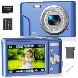 Auto Focus Digital Camera, 1 Piece Full HD1080P/48MP Mini Digital Cameras with 32GMemory Card, Ff (F/3.2, f=7.36mm), 16x ZoomCameras for Pictures, Digital Cameras forTeenagers Beginners, Spring ldea Gifts - Color: Blue