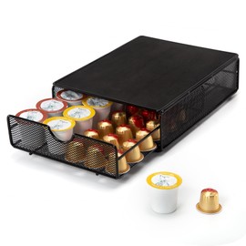 SYSYLY Coffee Pod Holder Compatible With k cup,Coffee Pod Oragnizer,Coffee Pod Storage Drawer, 20 Large or 35 Small Capsule Organizer, Black,Great for Small Space Counters.
