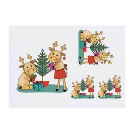 4 x 'Reindeer Family With Tree' Temporary Tattoos - Water Resistant, Skin-Safe, Non-Toxic Transfers, Mixed Sizes (TO00079352)