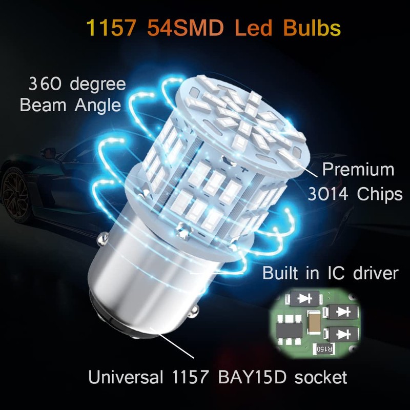 Melphan-Auto Melphan-Auto 1157 Led Brake Light Bulb Red, 12V-24V 1157