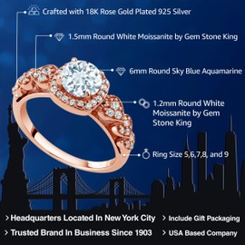 Gem Stone King 18K Rose Gold Plated Silver 6MM Round Cut Gemstone Birthstone Engagement Anniversary Ring For Women | Available In Size 5, 6, 7, 8, 9