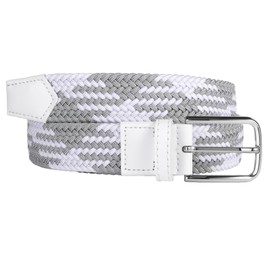 QAZSE Elastic Golf Belts for Men Womens Causal Stretch Elastic Woven Belt 1.37" Wide, White Grey, M-Fit Waist 40"-44" (Length:49")