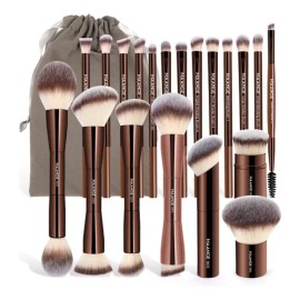 21pzs Brochas De Maquillaje Profesionales De Tubo De Aluminio Con Bolsa De Cosméticos Pincel De Maquillaje De Doble Punta Alta Calidad Color Marrón Ca