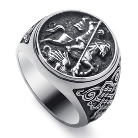 WESTMIAJW Mens St George Dragon Slayer Ring Stainless Steel Sovereign Signet Rings Religious Jewellery for Men Size Y