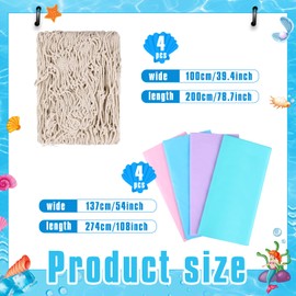 8 Pcs Fish Net Decorative and Tablecloth Set, Ocean Waves Plastic Tablecloths and Cotton Fish Net Set for Birthday Decorations Nautical Themed Party Baby Shower Pirate Mermaid Birthday Party Decor