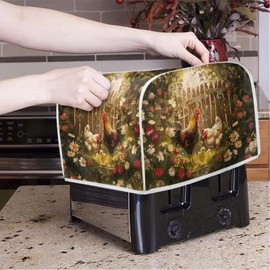 NETILGEN Toaster Cover Kitchen Bakeware Protector Fits for Most Standard 4 Slice Toasters, Keep Toaster Free From Dust And Fingerprint Oven Dustproof Cover, Chicken Family Garden