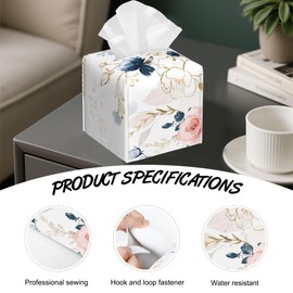 Watercolor Wildflowers Tissue Box Holder,Cube Tissue Box Cover Holder,Leather Facial Paper Organizer Dispenser Home for Bedroom Night Stands,Kitchen,Office and Car,5.2"×5.2"×5.2"