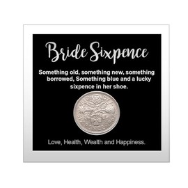 Custom Label Design Ltd Black & Silver Lucky Wedding Sixpence Coin – Traditional Bride’s Shoe Keepsake with Metallic Print, Good Luck Gift for Wife, Daughter or Friend