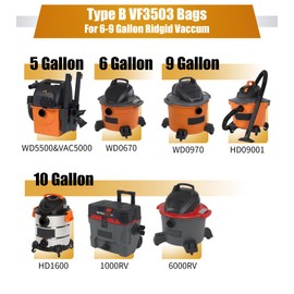 ALYYDBG for Ridgid Shop Vac bags 6-9 Gallon, 5 Pack Size B VF3503 Sturdy Double Layer Vac Filter Bags. 5 Pack