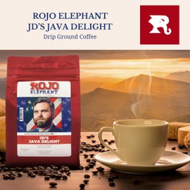 Rojo Elephant J.D.'s Java Delight Handcrafted Ground Coffee, 100% Arabica Beans, Premium Light-Medium Roast, Smooth, Rich Flavor, 11 oz Bag