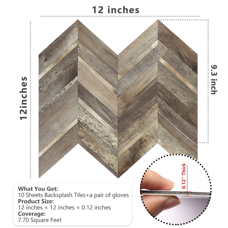 STICKGOO 10-Sheet Herringbone Tile Peel and Stick Backsplash, Faux Wood
