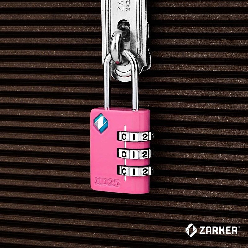 Zarker XD25 3-Digit Combination Small Mini Padlock, Pink, 1-Pack