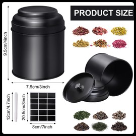 TANEMUDO 15 Pieces Tea Canisters 8 oz Round Tin Can Containers with Sealed Double Lids for Loose Leaf Tea,Coffee, Sugar, Candy, Spices Storage(Black)