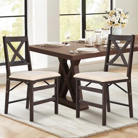 COLAMY Folding Dining Chairs Set of 2, Foldable Chairs with Padded Seats, Wood Folding Dining Room Chairs for Dinner, Kitchen, Party, Camping, Beige