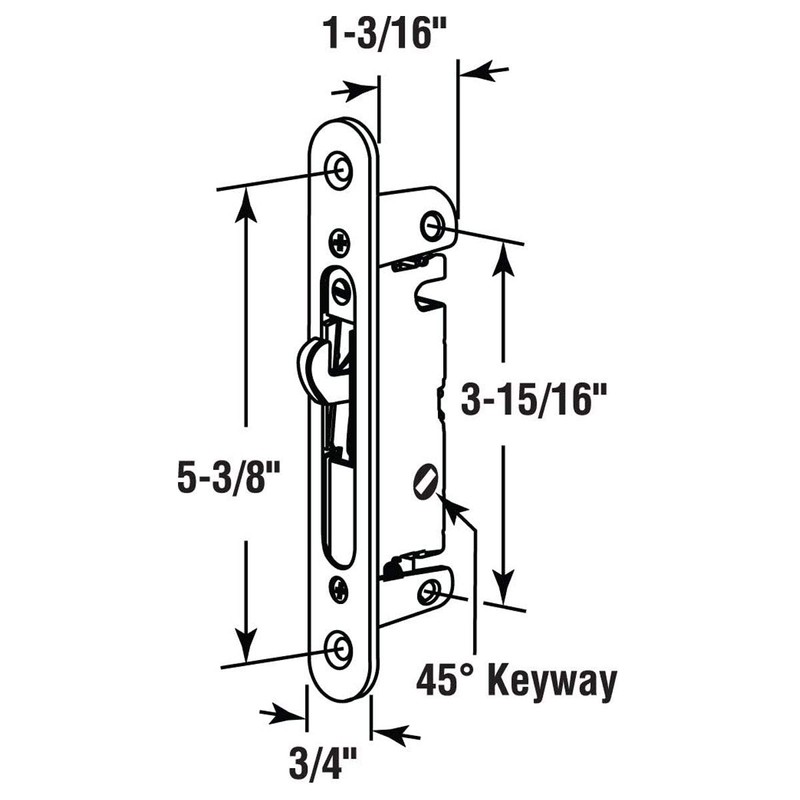 Sliding Glass Patio Door Mortise Latch with 45 Degree Keyway
