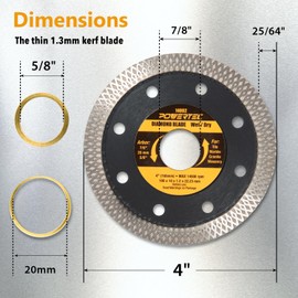 POWERTEC 4 Inch Diamond Saw Blades for Handheld Tile Saw & Angle Grinder 10 Pack, Super Thin Turbo Mesh Rim for Cutting Porcelain, Granite & Ceramic, 4" Diamond Blades