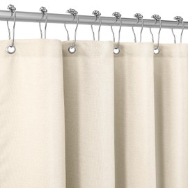 Shower Curtain for Bathroom with Metal Hooks Linen Fabric Shower Curtain Heavy Duty Bath Curtain for Wet Room Bathtub Shower Stall, Hotel Quality, Weighted Hem, Waterproof - 152 x 182cm (Beige)