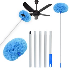 GUDREN Limpiador de Ventilador de Techo, Plumero de Limpieza, Cepillo de Limpieza y Polvo Reutilizable con Varilla de Extensión de 47" para Limpiar Ventiladores de Techo, Techos Altos, Muebles (Azul)