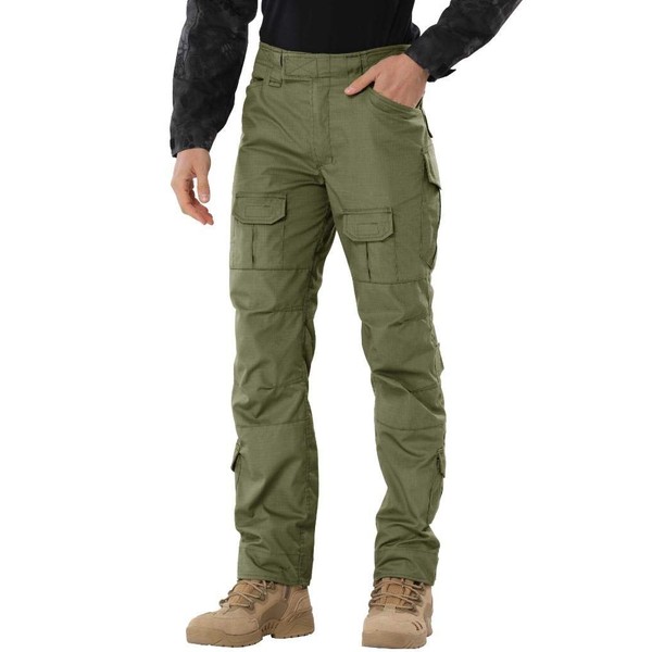 AKARMY Men's Waterproof Hiking Pants,Tactical Combat Military Pants Outdoor Work BDU Cargo Pants Multi-Pocket Workwear G4WF ArmyGreen 36